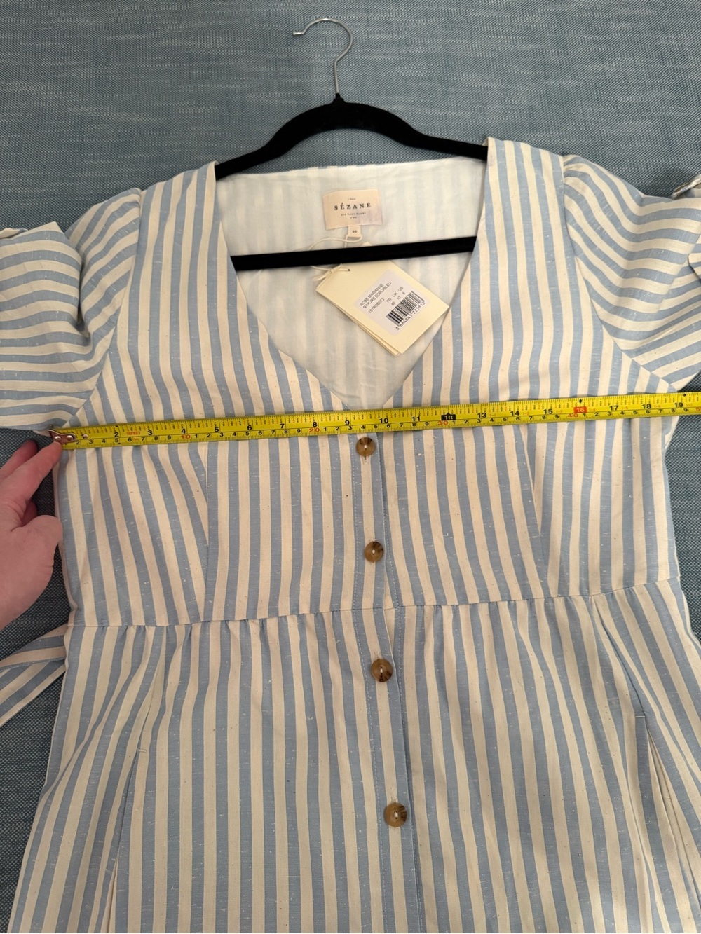 Sézane Marianne Robe Striped Button Midi Dress Size FR 40 US 8 Blue White NWT - Picture 6 of 13